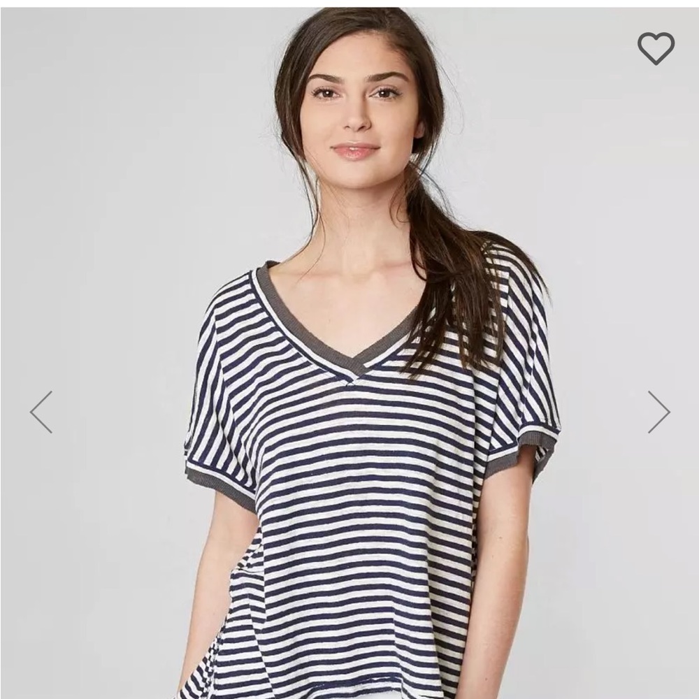 Free People We The Free striped blue v neck short sleeved tee shirt small